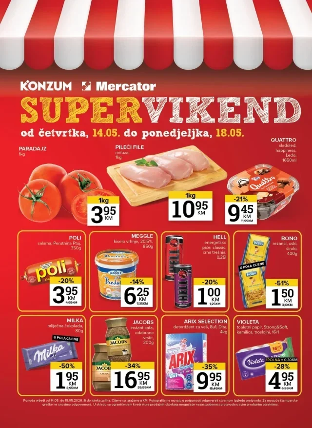 Konzum i Mercator: Super vikend (od 14.05. do 30.06.2026)